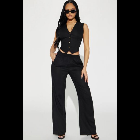 Fashion Nova Pants - Black Linen Pants and vest set XL NWT